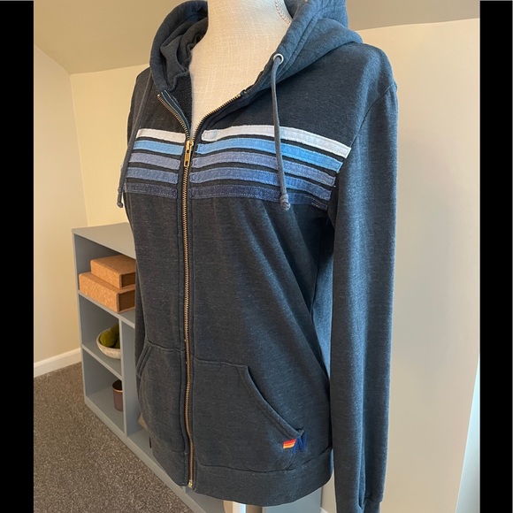 Aviator Nation Charcoal Hoodie Blue Striped M - Picture 4 of 11
